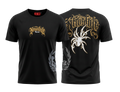 camiseta newstyle warrior negra con diseño en dorado y blanco, diseño delantero y trasero