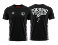 camiseta parking warriors negra y camuflaje con logos en tonos grises, diseño delantero y trasero