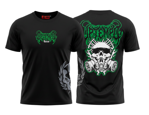 camiseta uptempo warrior negra con diseño en verde y blanco, diseño delantero y trasero